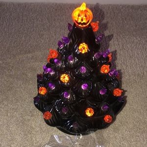 7.8” Ceramic‎ light up Halloween Tree Battery Operated with sound Black Orange